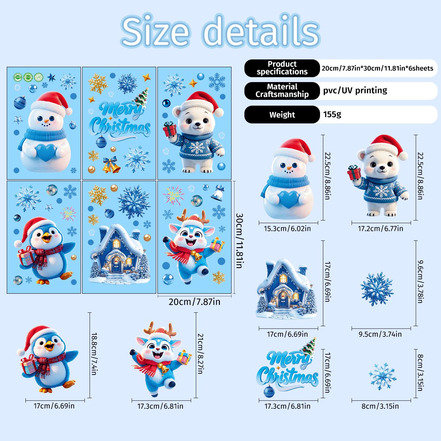 Christmas Three-dimensional Ice and Snow Paper Cutouts, Cute Penguins and Snow Bears Wallpaper, Christmas Window Stickers