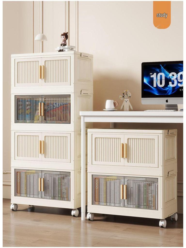 Foldable Multi-Layer Plastic Storage Cabinet - Dustproof Organizer for Toys, Snacks, and Miscellaneous Items