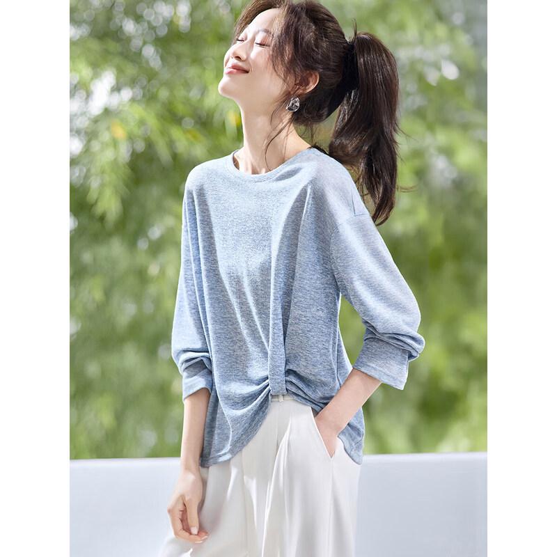 Mohanyimei Women s Airy Pleated Hem Cropped Sweatshirt L