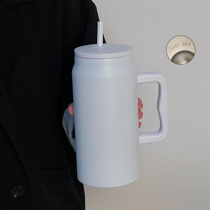 Car Big MAC Ice Bullock Cup Stainless Cup Straw Cup Simple Cup with Handle Double Vacuum Big Cap Car Cup Durable