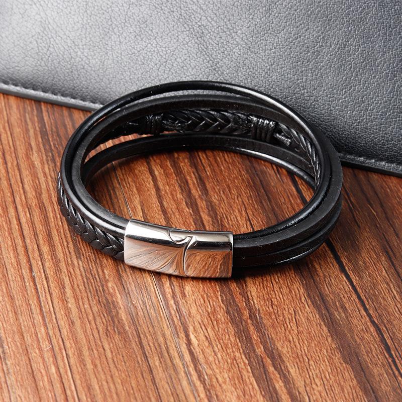 European and American Leather Bracelets, Leather Woven Bracelets, Cross Leather Multi-layer Men's Jewelry