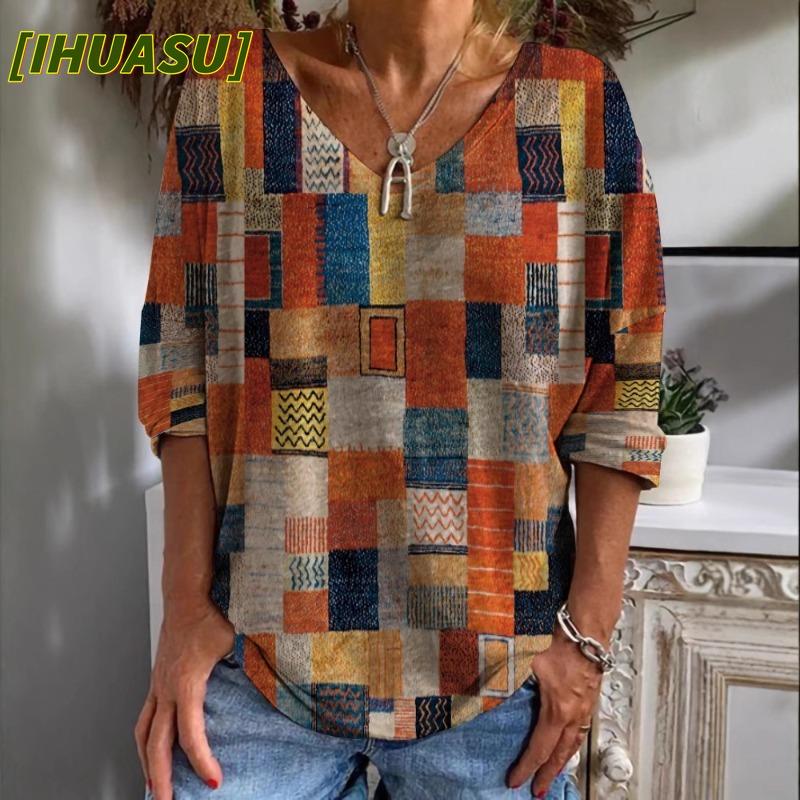 IHUASU Moda Donna Casual Manica Corta Scollo a V Camicette & Camicie Design Internazionale