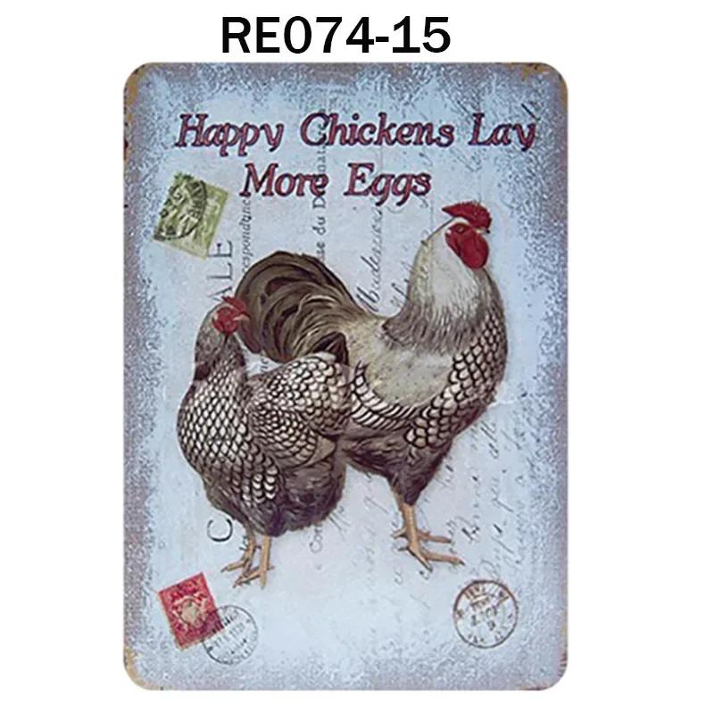 Happy-Hens Fresh Eggs Metal Tinplate Poster Chickens Farm Shop Poster Vintage Restaurant Wall Decor Retro Plaque Signs 20*30cm