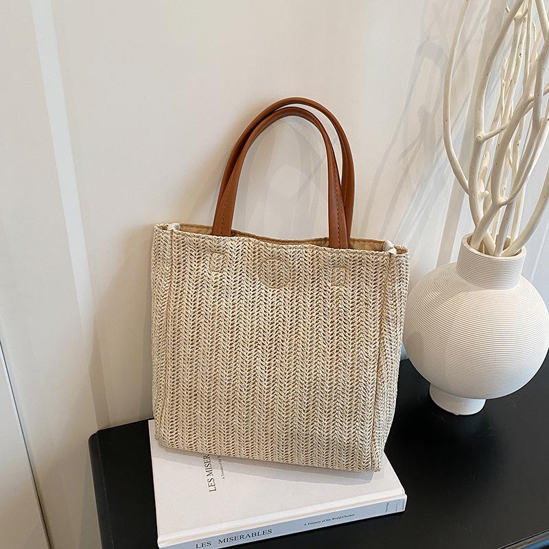 

Summer new woven women s large-capacity portable tote bag popular casual shoulder underarm bag seaside bag коричневый