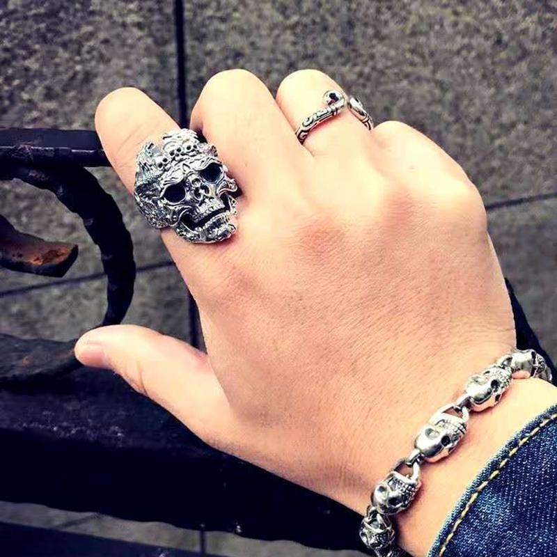 Gothic Punk Ring For Men Retro Skeleton Adjustable Exaggeration Ring Rock Style Personalized Jewelry Party Gift