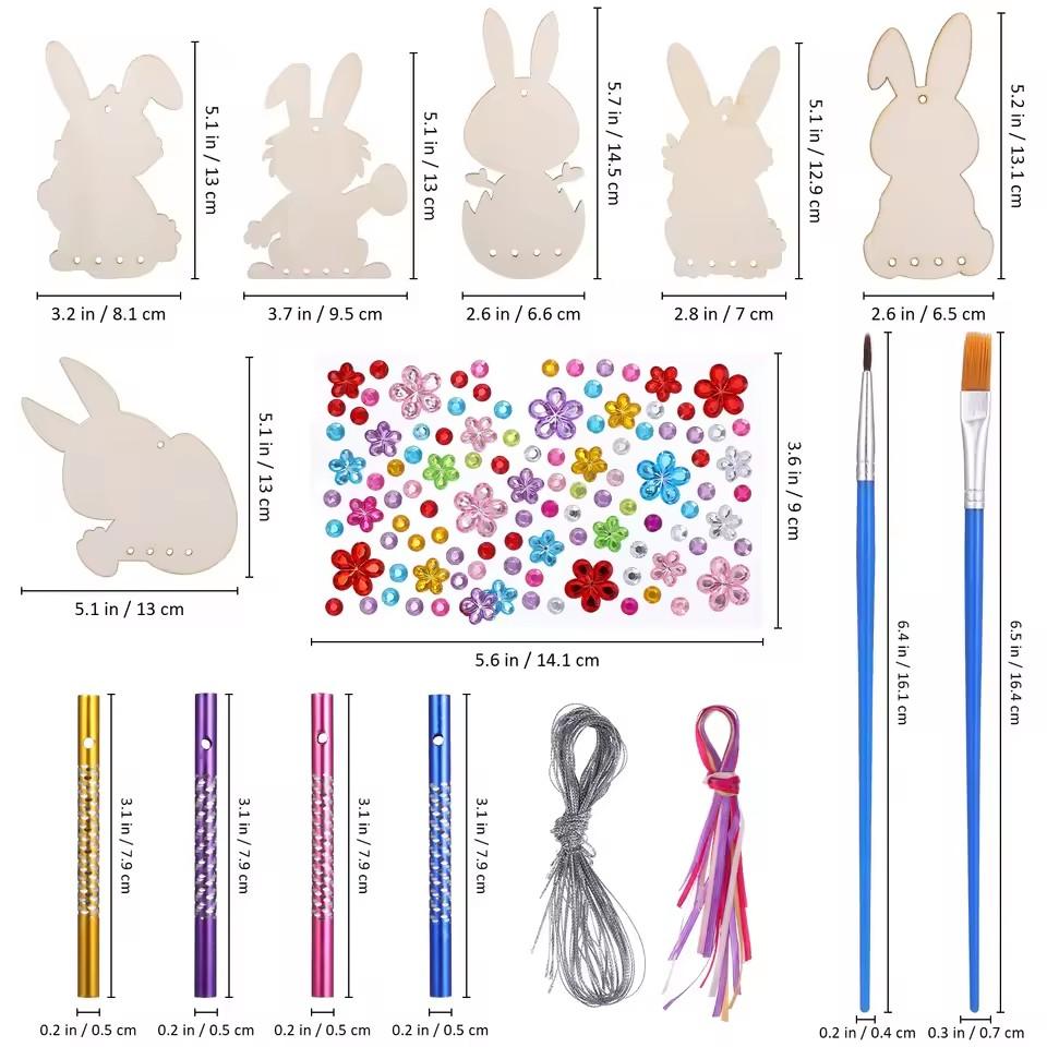 

10-Set Wood Chip Easter Rabbit Handicrafts - Wooden Wind Chimes for Paint Art & Easter Decor Christmases Rabbit Wind chime Craft