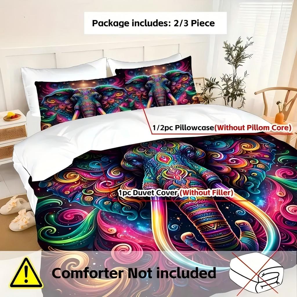Colorful Elephant Pattern 3D Printed Duvet Cover Soft Comfortable Bedding Set Wildlife Modern Art Style Quilt Cover Pillowcase