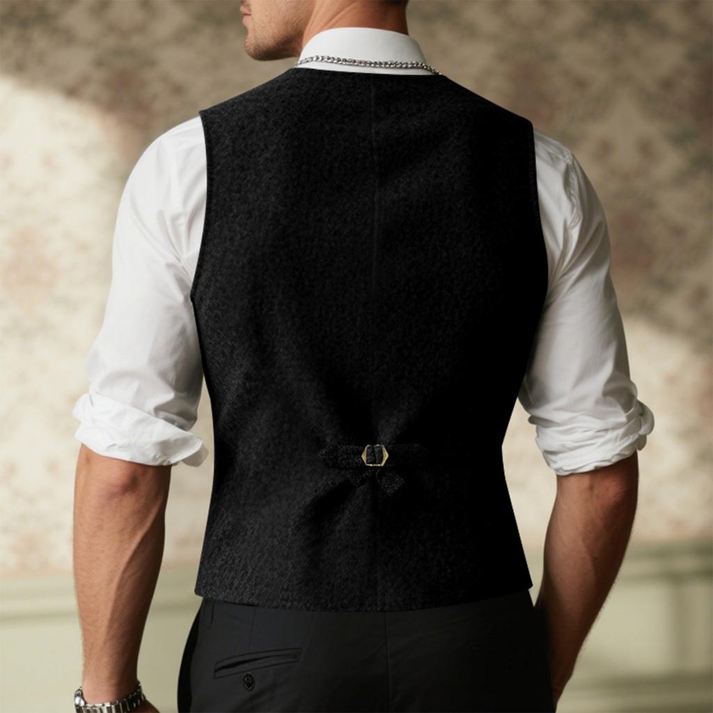 Męska modna casualowa dopasowana wełniana kamizelka jednorzędowa w jednolitym kolorze