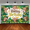 2D Cartoon Monkey Banana Birthday Backdrop Tropical Jungle Background for Children
