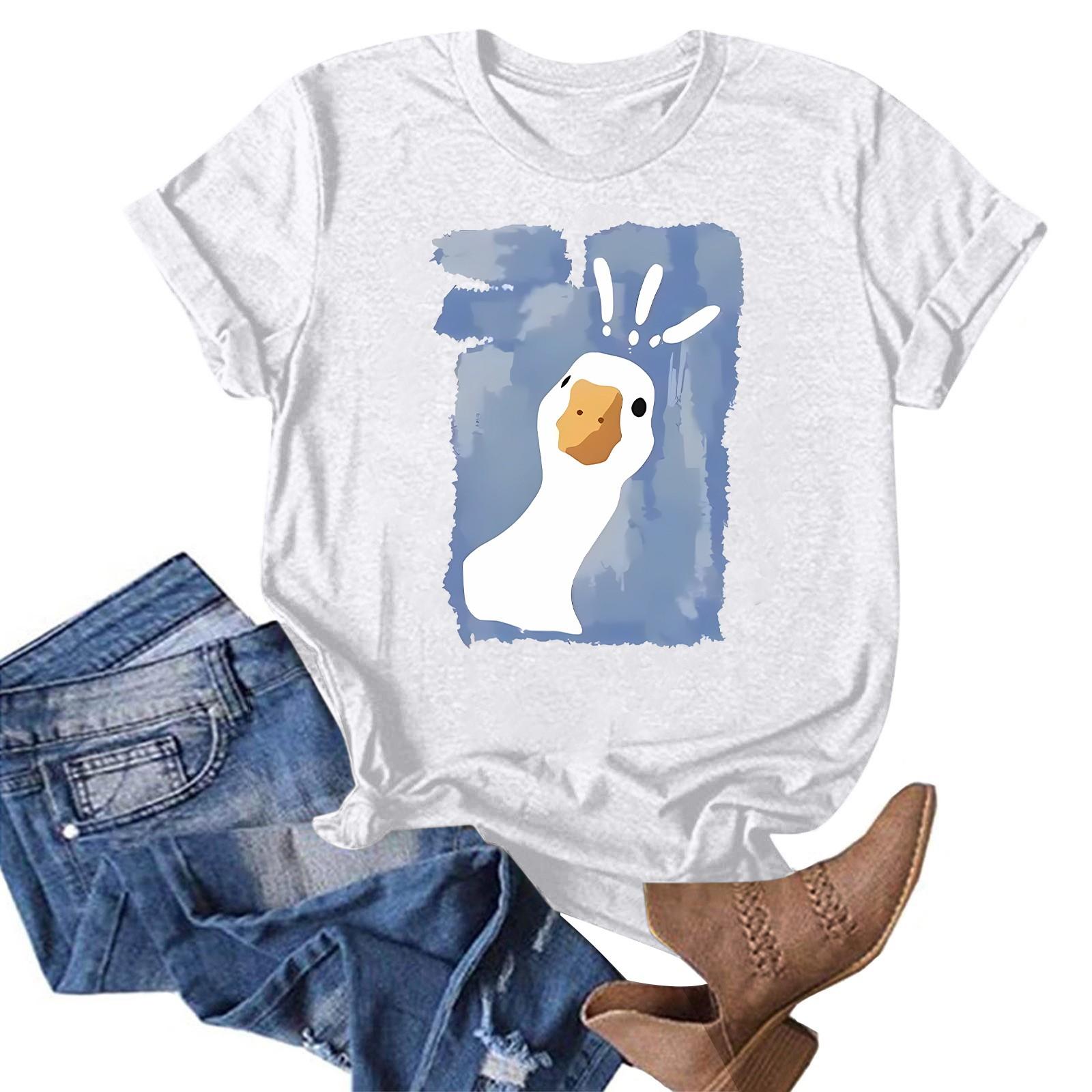 

Женская модная повседневная летняя удобная блузка с круглым вырезом и коротким рукавом с принтом M белый