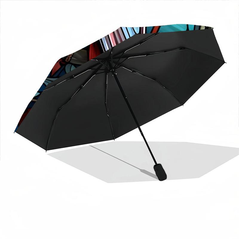1pc Stained Glass Cardinal Auto Folding Umbrella, Sturdy And Durable Automatic Folding Umbrella with 8 Ribs, Convenient for Outdoor Use111