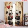 2pcs,2D Plane Printing Curtains Panda Love Duo Durable Polyester (without Rod) Holiday Perfect for Living Room & Office Decor
