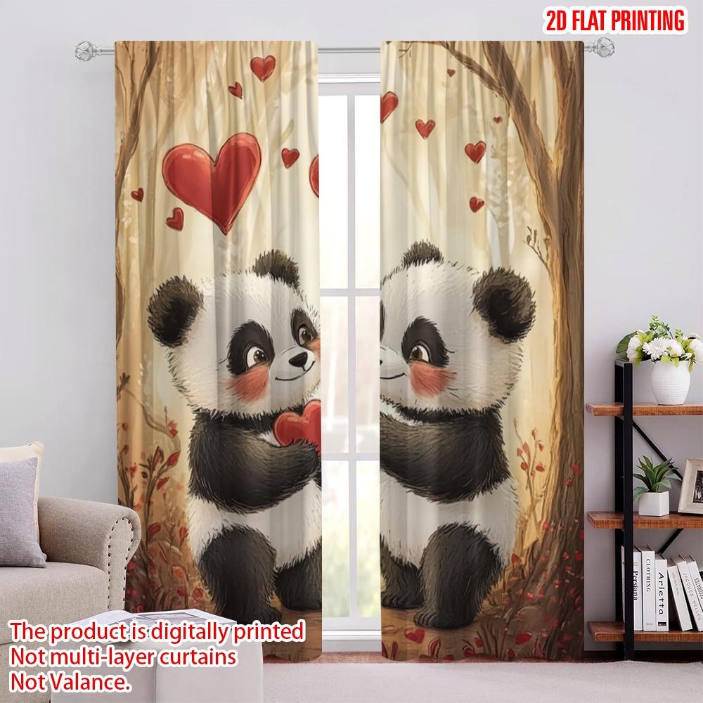 

2 шт., 2D принт на ткани, шторы Panda Love Duo, прочный полиэстер (без удилища) Праздничный Идеально для Декора Гостиной и Офиса 52.50 × 116.00 cm 2 pcs