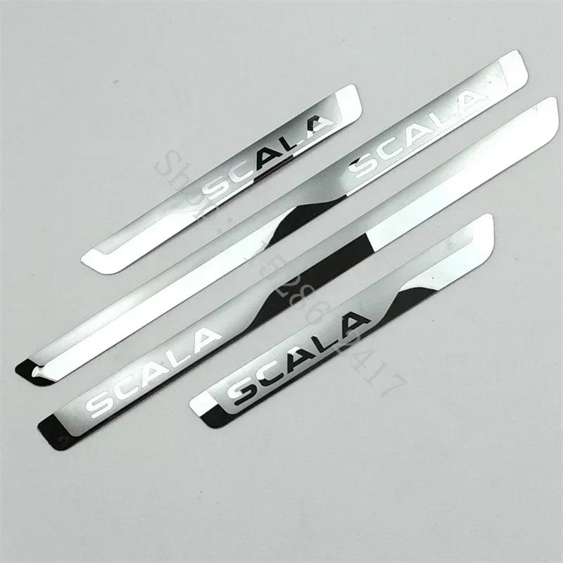 For Skoda SCALA ~2025 Stainless External Scuff Plate Door Sill Guards Thresholds Cover Trims Car Accessories