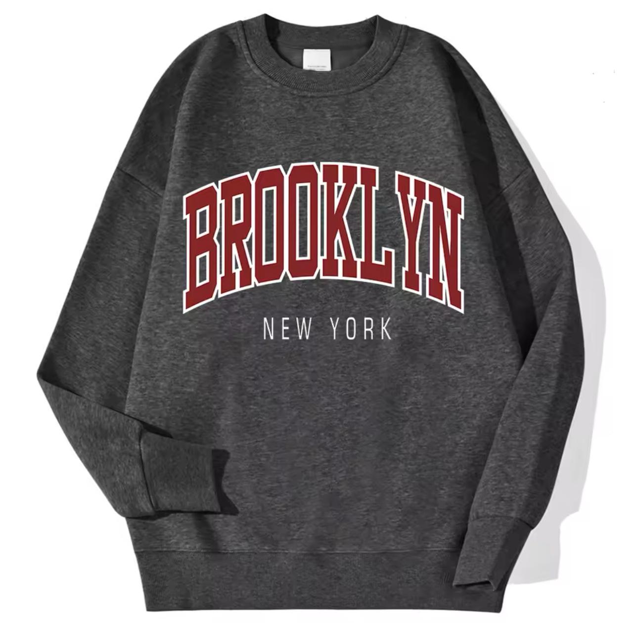 

Unisex Fashion Printed Round Neck Hoodie - BROOKLYN-NEW YORK S темно-серого