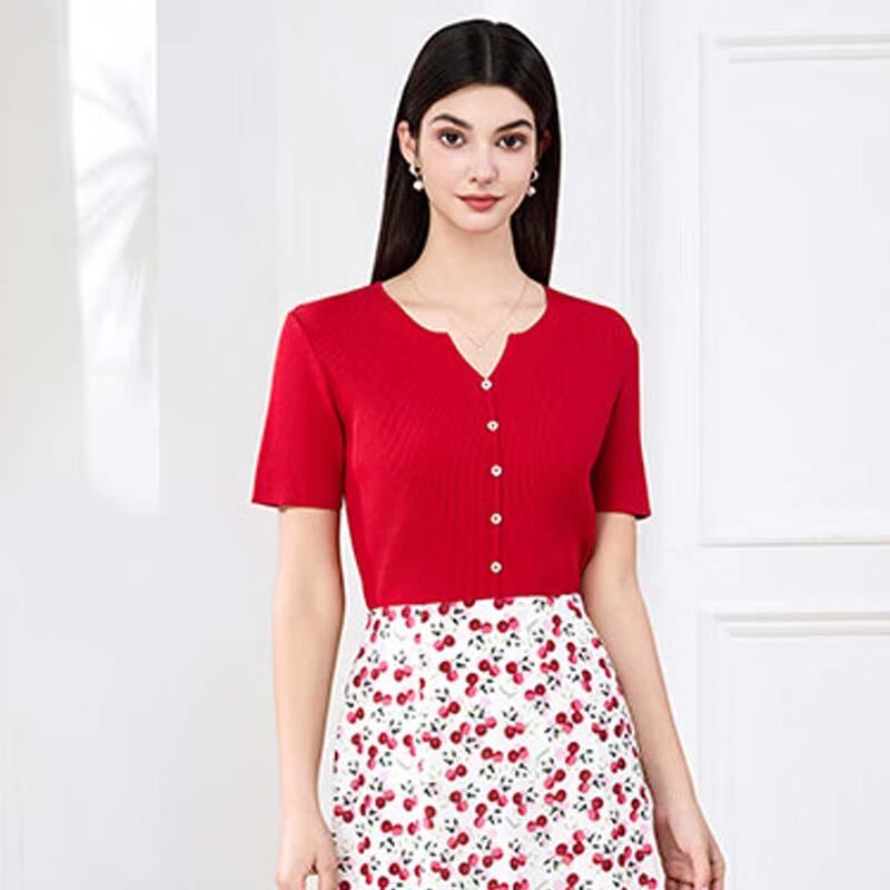 JESSIE Slim Fit Short Sleeve V-Neck Knit Top