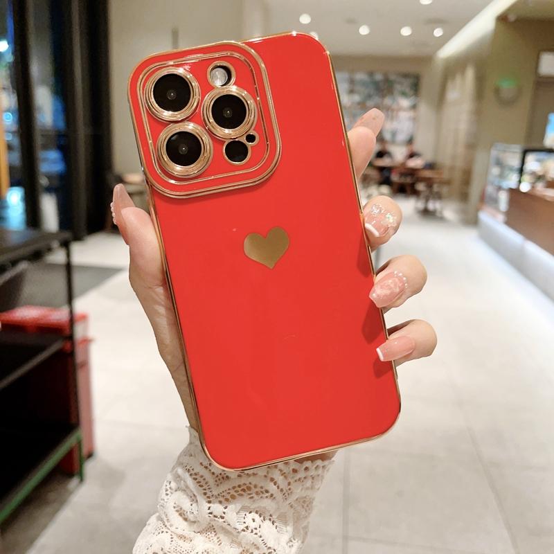 

Роскошный мягкий чехол для телефона Love Heat для iPhone 14 13 12 11 Pro Max X XR XS Max 7 8 Plus SE с гальваническим покрытием бампера For iPhone 14Pro