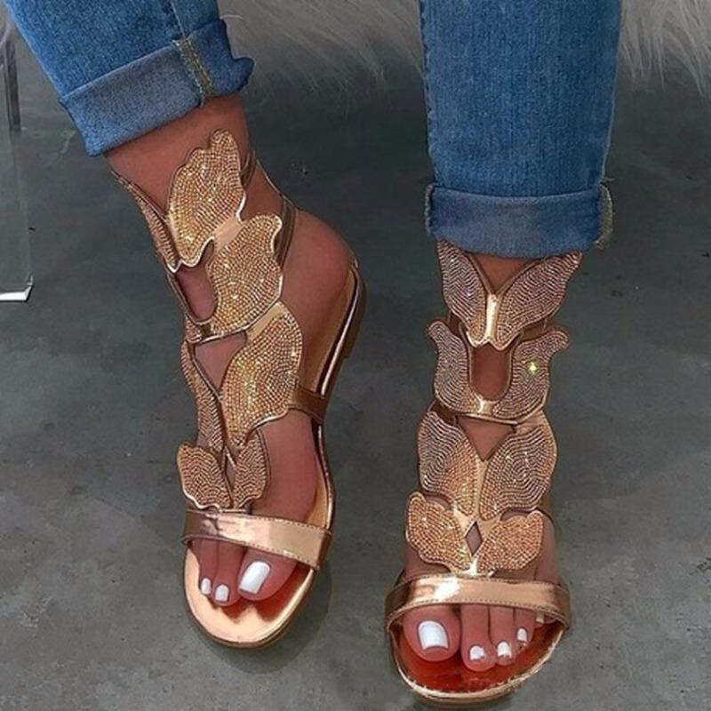 Fashion 2025Summer Fashion Sandals for Women Butterfly Crystal Flat Sandals Plus Size Gladiator Sandals Comfortable Open Toe Women Shoes