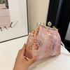 2024 New Chinese Style Pink Embroidered Pearl Chain Handbag Trendy Retro Shoulder Bag Women's Wedding Handbag Dinner Clip Bag