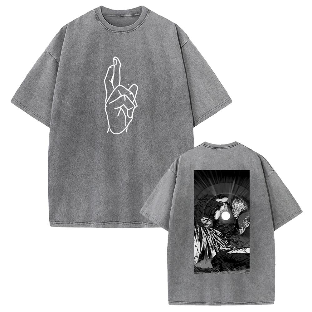 Anime Jujutsu Kaisen Gojo Satoru Printed Tee Men Women Washed Cotton T-shirts Short Sleeve Casual T Shirt Harajuku Retro Tshirt
