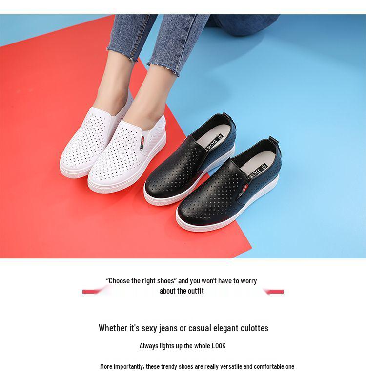 Adidași slip-on din piele moale naturală, cu platformă înaltă - Pantofi casual respirabili pentru femei, stil coreean pentru primăvară și toamnă