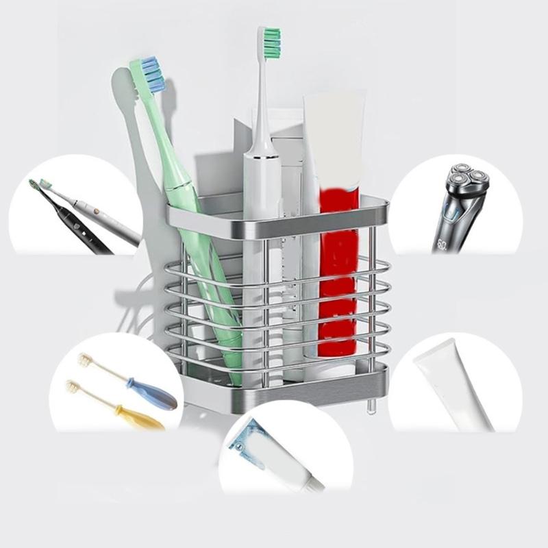 Nodrill Bathroom Organizer Rack Stainless Steel Toothbrush Holder with Strong Adhesive Hold Razors and Bath Essential