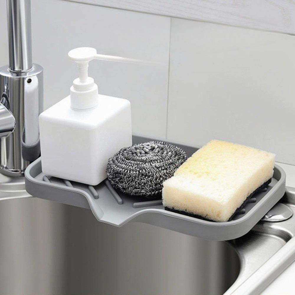 Silicone Bathroom Soap Dishes and Kitchen Sink Organizer, Sponge Holder, Dish Soap Tray, Idear for Dispenser, Scrubber,Bottle,Cup on Sink