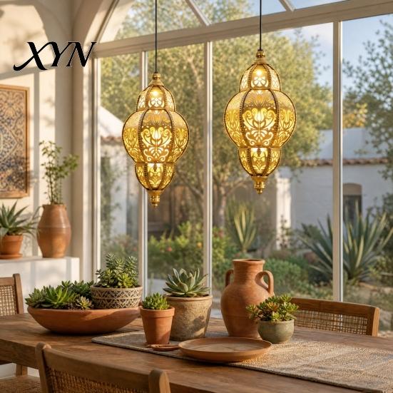 Rugged Outdoor Solar Fixtures Hanging Lights, Moroccan Style Waterproof Lanterns, Lights Powered Garden Lighting for Yard Patio Decor Warm Light Lamps