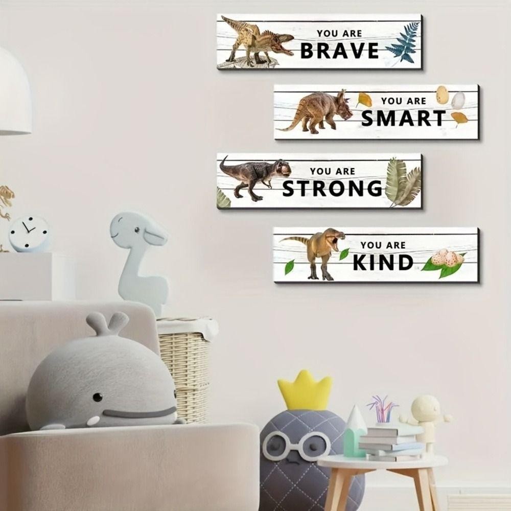 4Pcs Wooden Dinosaur Hanging Doorplate Creative Wall Signage Wall Decoration Door Pendant  Home
