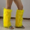 Fuzzy Boot Cuffs Leg Warmer for Women Girl Aesthetic Vintage Solid Color Bright Yellow Plush Leg Cover Knee Length Socks