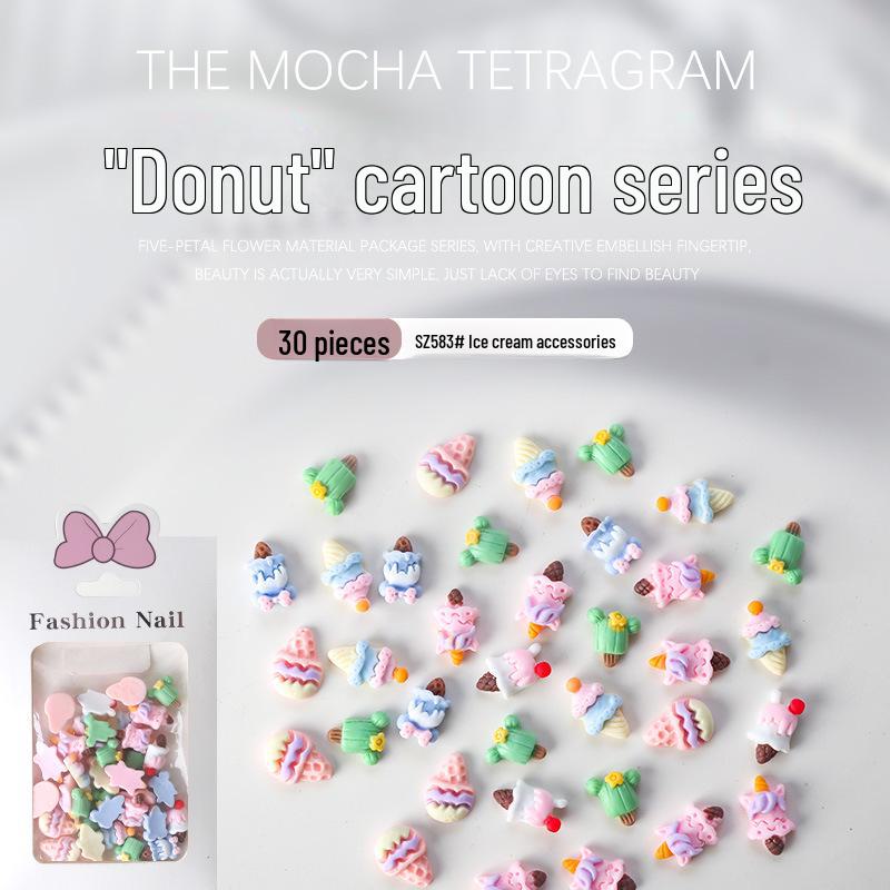 Nail Art 3D Cartoon Jewelry Resin Donut & Ice Cream Accessories - 30 Pieces