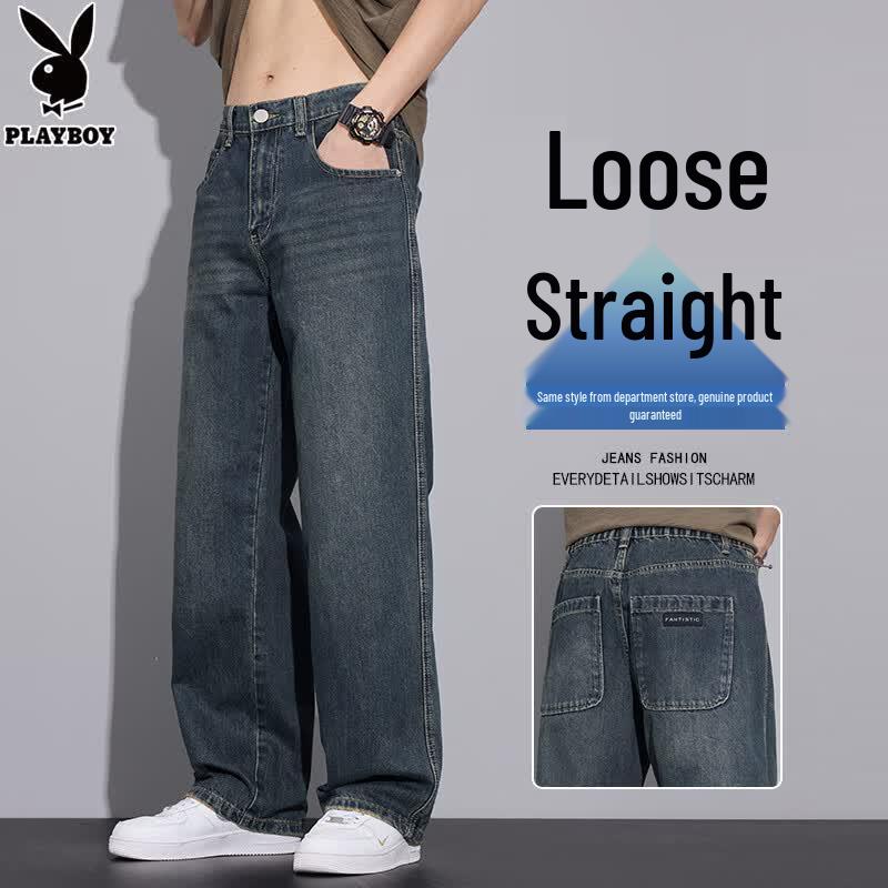 PLAYBOY Men s American Retro Loose Straight Wide Leg Jeans 31