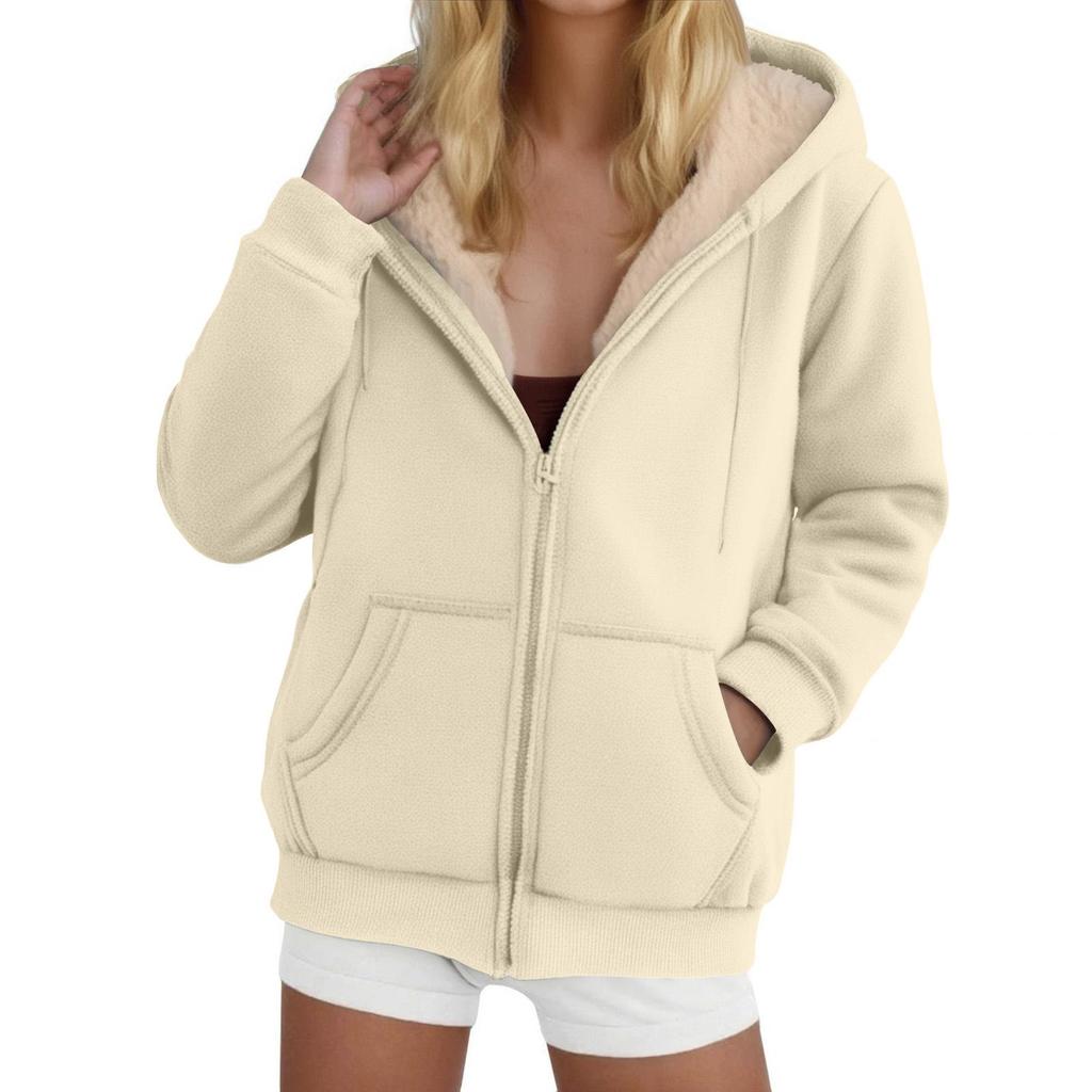 Women's Lambswool Coat Heavyweight Plus Velvet Thick Hoodie Cardigan