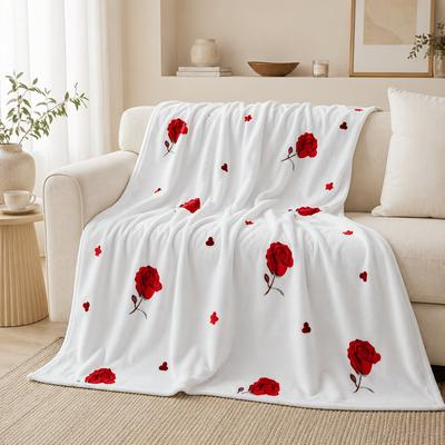 1pc Valentine'S Day Rose Pattern Cute Fleece Blanket Soft Comfortable Fluffy Throw Lightweight Aesthetic Home Decor for Room Decoration Sofa, Travel B