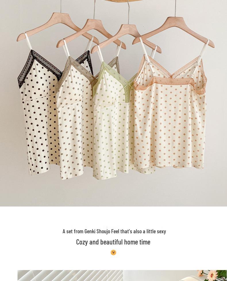 Girly Polka Dot Modal Camisole Pajama Set with V-Strap and Padding - Comfortable Summer Homewear