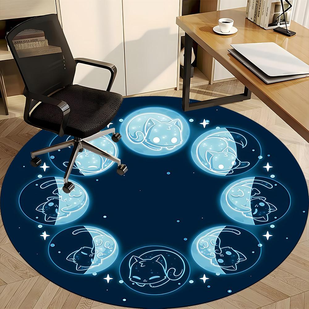 1pc Moon PhasesCat Office Round Area Rug, Indoor Mat Suitable For Office, Under Office Chairs Bedroom Living Room Home Decor, Room Deco
