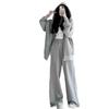 Women's Sporty Casual Fitness Set Spring Autumn Loose Wide Leg Pants Hoodie Jacket Two Piece Suit Comfortable Lazy Style