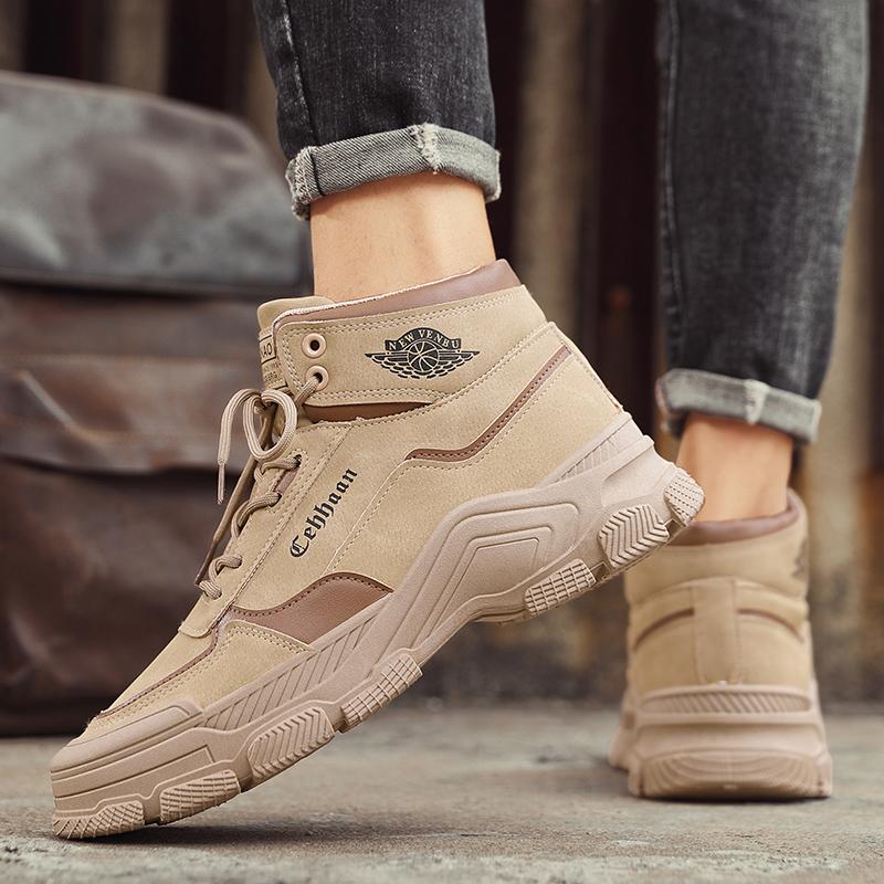 Loafers Round Toe Casual Sneaker Fashion Ankle Boots Men's Autumn Sneakers Leather Platform Sports High-top Sports and Leisure