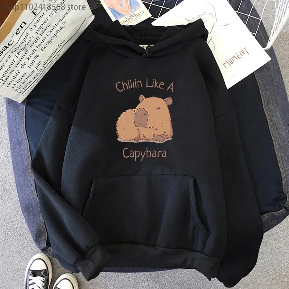 Capybara Hoodies Chilin Like A Sweatshirts Women Long Sleeves Tops Women Clothing Clothes Kawaii Animal Graphic