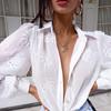 Vintage Embroidery Blouse Women Long Puff Sleeve Button Down Shirt Women Hollow Out Casual Crochet Lace Shirts Office Lady 19822