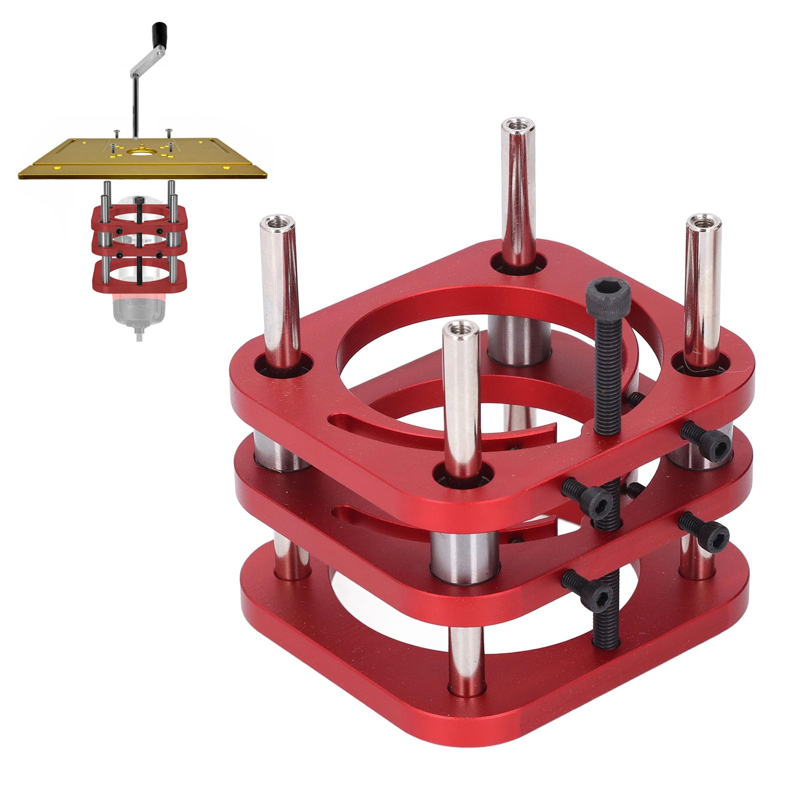

Aluminum Alloy Router Table Lifting System Base, 64-66mm Diameter Motor with Crank Handle, Suitable for Making Router Worktables