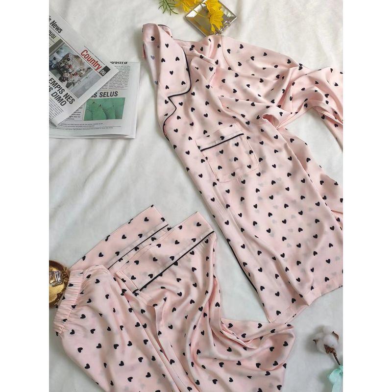 Vido Artificial Silk Silks and Satins Pajamas Women's Pink Small Heart Long Sleeves Pants Comfortable Homewear Spring/Autumn/Summer Secret