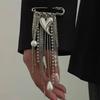 SHIXIN Trendy Charm Metal Heart Brooch Women Hyperbole Silver Color Imitation Pearl MultiLayer Tassel Brooches Jewelry Accessory