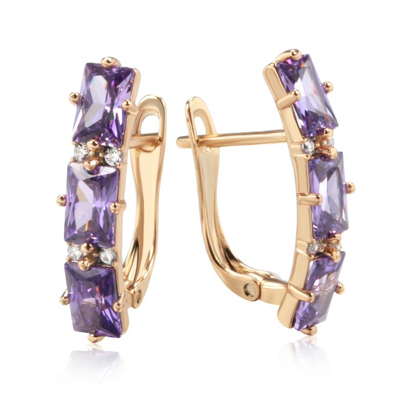 Full Blue Natural Zircon Drop Earrings For Women Fashion Oblong Rose Gold Color High Quality Daily Fine Jewelry