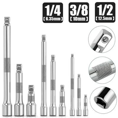 1/4" 3/8" 1/2" Drive Extension Set Socket Ratchet Wrench Extension Bar,50/100/150/250mm Ratchet Wrench Socket Extender Hand Tool