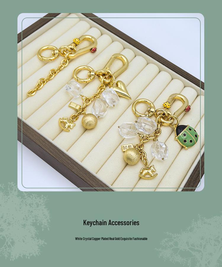 Gold-Plated Ladybug Charm Keychain - Creative, Rich Design with Pendant Ball