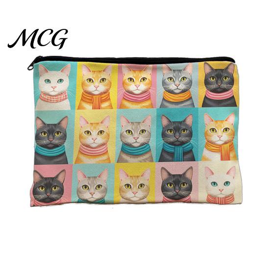 Leak-proof Storage Pouch Cat Printed Bag, with Smooth Zipper, Thickened Polyester Black Zipper Bag Makeup Multipurpose Pencil Case Travel Toiletry