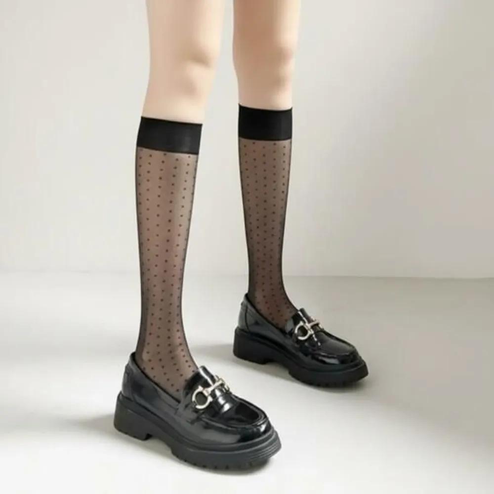 Women s See-through Pattern Knee Socks Daily Accent Socks Black Dot/FREE