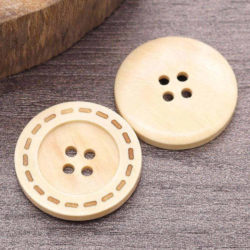 Laser-Dotted Retro Wooden Coat Buttons - Natural Wood Wide Edge for Shirt, Cardigan, or Trench Coat