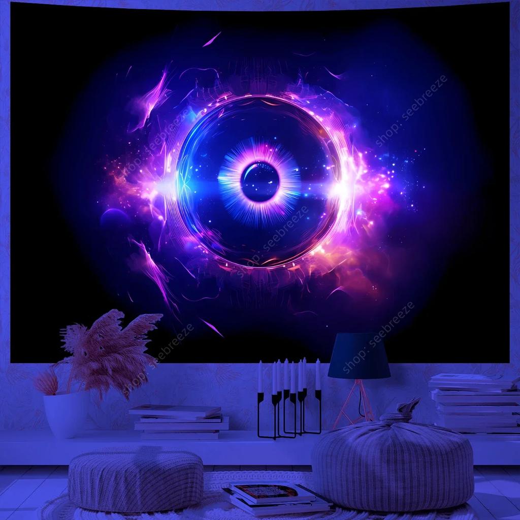 Psychedelic Eye of God UV Reactive Tapestry for Witchcraft Hippie Wall Hanging Bohemian Mandala Art Aesthetic Room Wall Decor